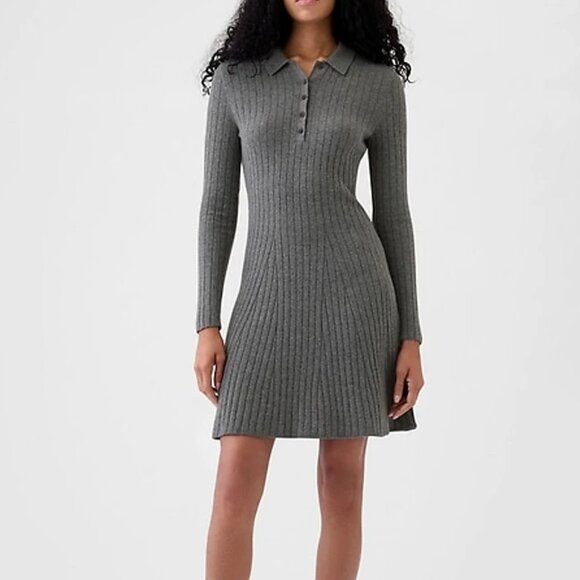 GAP CashSoft Charcoal Grey Polo Mini Sweater Dress/NWT/XL - Picture 1 of 13